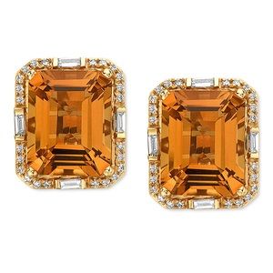 EFFY - Citrine & Diamond 14K GOLD stud earrings